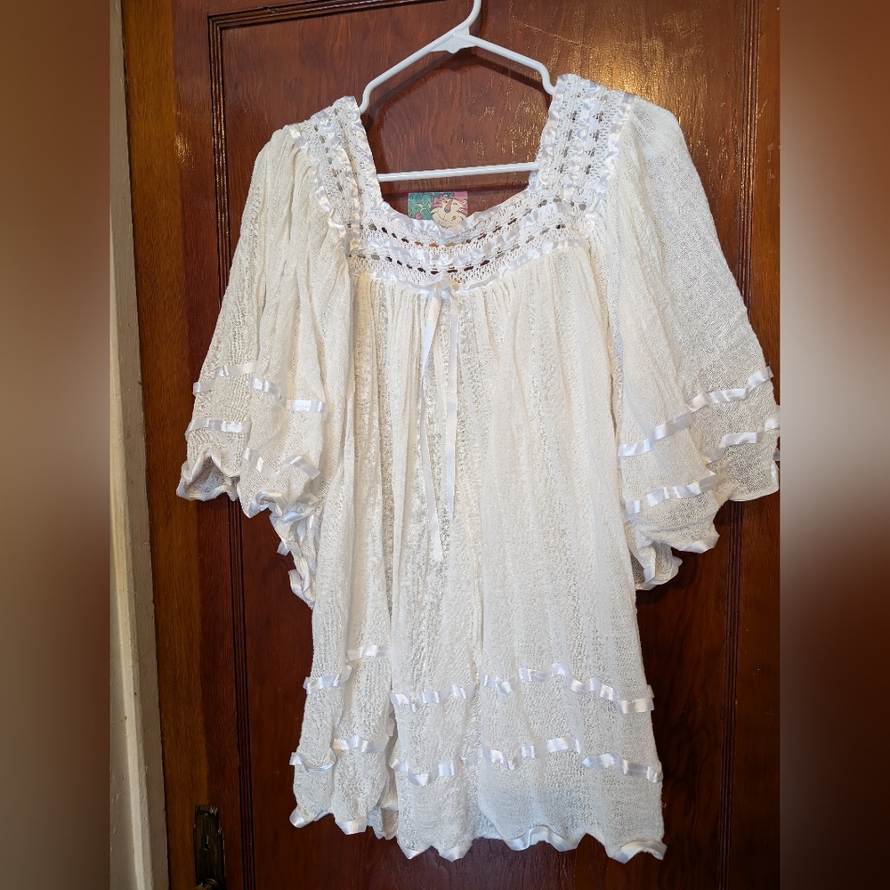 70s Mexican Angel Sleeve Gauze Blouse